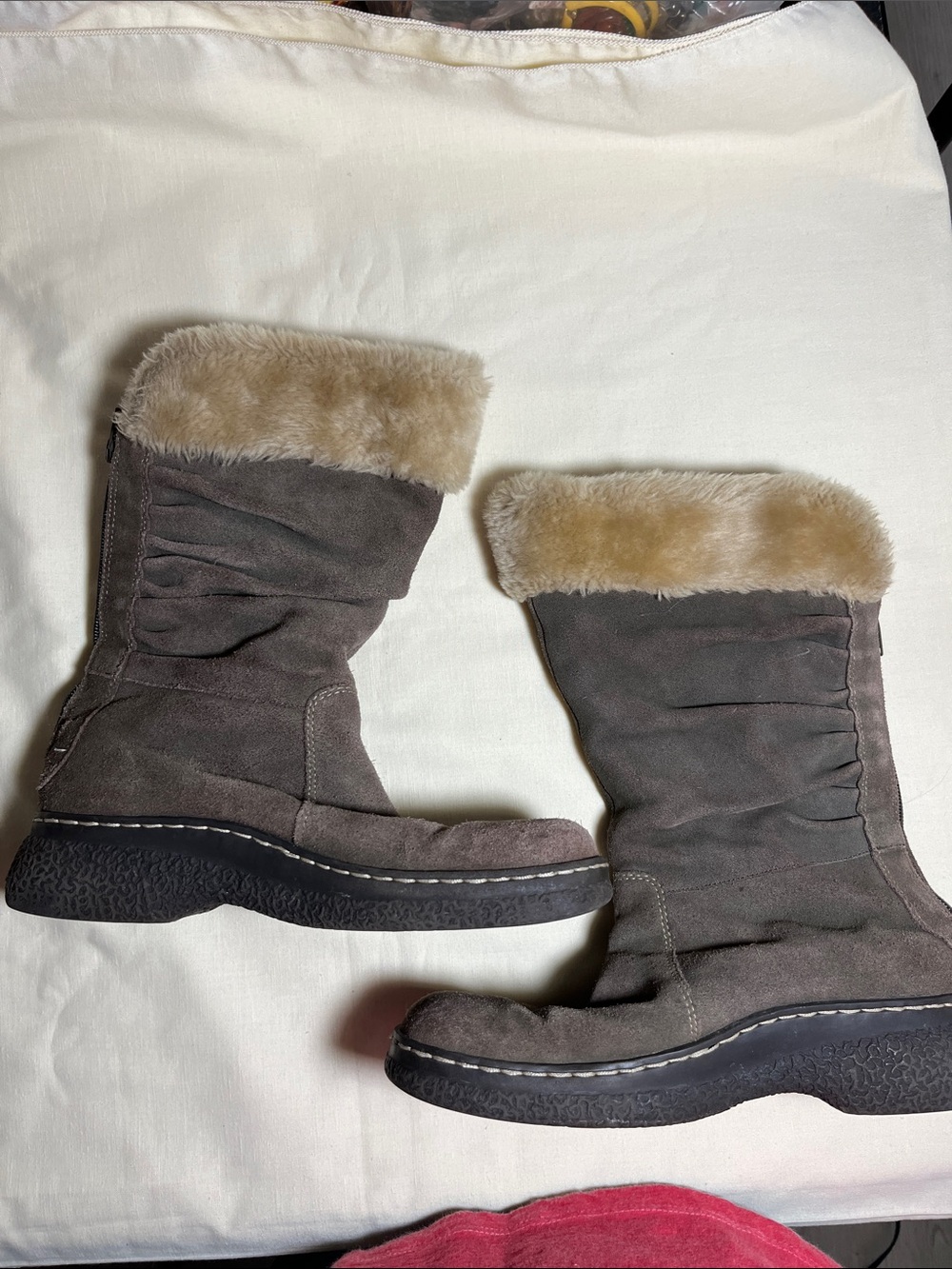 Bass Taupe Suede Faux-Fur Mid-Calf Winter Boots